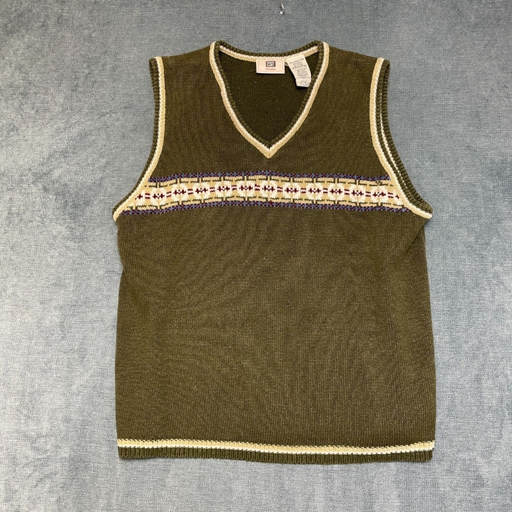 VTG Faded Glory Sleeveless Sweater Women 18W/20W Olive Green V Neck Tight Knit